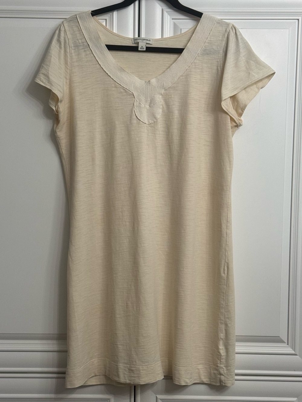 Banana Republic Factory Size XL Cream V-Neck Cap Sleeve Shift Mini Dress Cotton